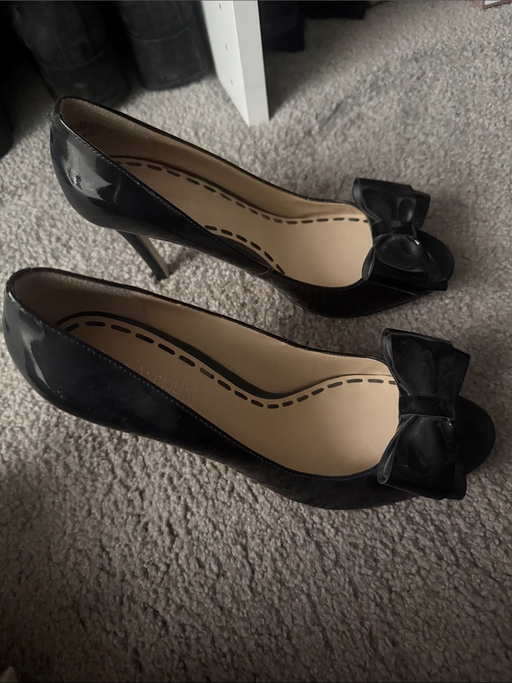Enzo Angiolini Black Patent Peep-Toe Bow Heels
